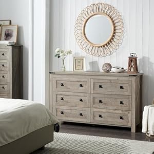 RedLemon Farmhouse 6 Drawer Dresser for Bedroom 54 Inch Wide Rustic Wood Dresser TV Stand Dresser Chest of Drawers for Closet Living Room Hallway Light Rustic Oak