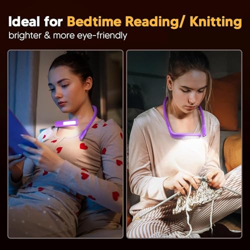 Image of Voilet Neck Light with Storage Case: Back to School Gifts 10-80Hrs Eye-friendly Book Reading Light Knitting Crochet Sewing Craft Light Rechargeable Adjustable, Book Lovers Gifts for Knitters Crafters