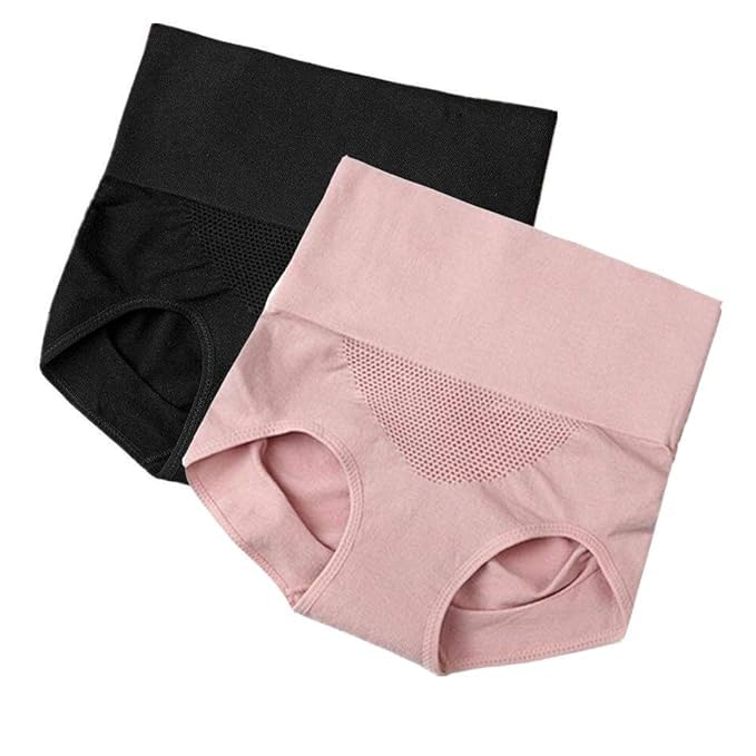 Cotton High Waist Panties Tummy Control Underwear Ladies Briefs Shapewear Double Layer-2pc (Cotton.) Multicolour-image-20