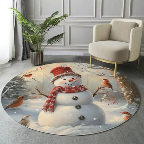 Tapis de chambre de Noël rond 100 cm lavable et antidérapant en velours doux couleur kaki pour salon