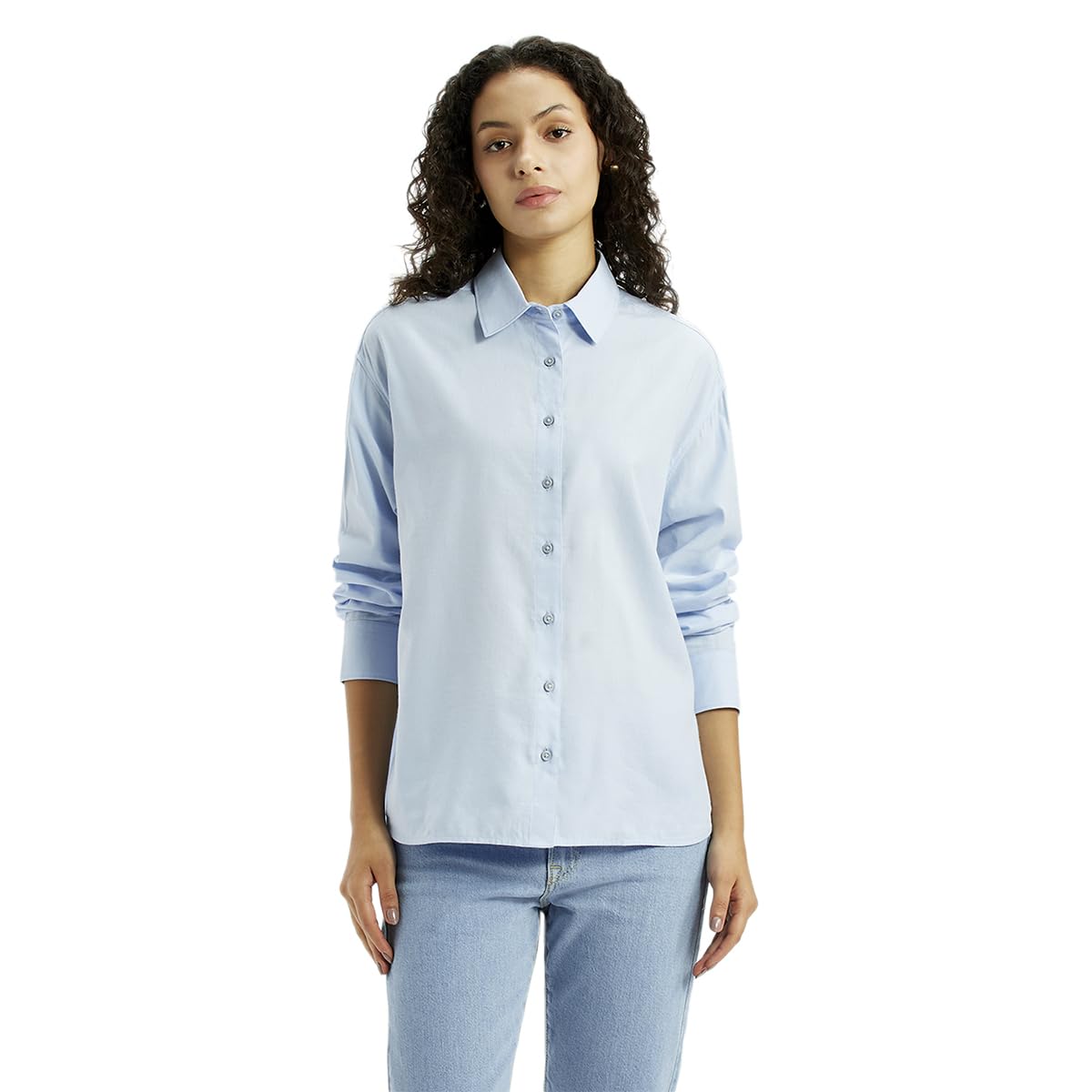 Levi's Women's Solid Light-Blue Slim Fit Shirt in blue