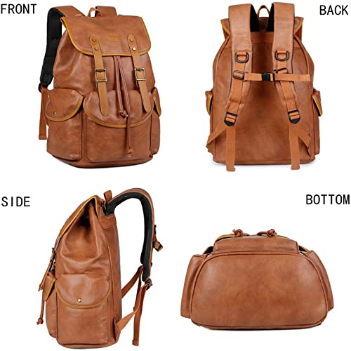Baosha PU Leder Laptop Rucksack für 15.6 Zoll Herren Laptoptasche Business Arbeit Schule College Rucksack Satchel Schulrucksack Reise Rucksack CN-01 (Braun)
