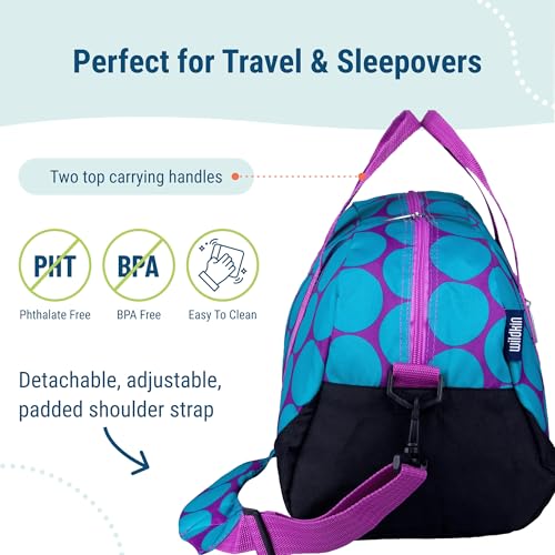 Image of Wildkin Kids Overnighter Duffel Bag - Carry-On Travel Bag for School & Sleepovers, Lightweight, Durable, Boys & Girls Ages 4-15 - Big Dot Aqua