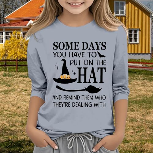 Girls Funny Halloween Shirts Kids Spooky Season 3/4 Sleeve Crewneck Tops Graphic Tees 2025 Teens Holiday Party Fall Clothes4