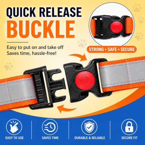 Image of Reflective Dog Collar, Quick Release Buckle, Adjustable Size | for 14-23 Kilograms Dogs (M, Orange)