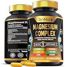 Magnesium Complex Supplement - 6 Types of Magnesium Glycinate, L-Threonate, Citrate, Oxide, Malate, Chelate - Combine with ALA, CoQ10, L-Theanine, Apigenin & More - 120 Capsules