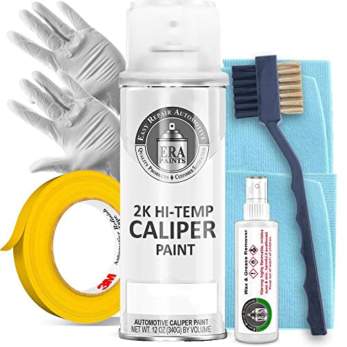 ERA Paints White Brake Caliper Paint Kit With Omni-Curing Catalyst Technology - 2K Aerosol Glossy Finish High Temp Resistance And Extreme Durability Against Color Fade And Chemicals Like Brake Fluid