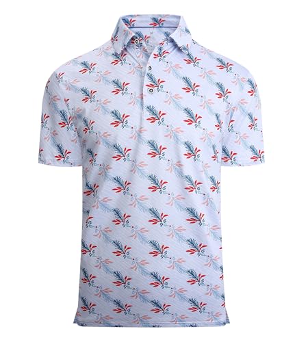 Alex Vando Mens Hawaiian Golf Shirt Moisture Wicking Digital Print Golf Shirts for Men