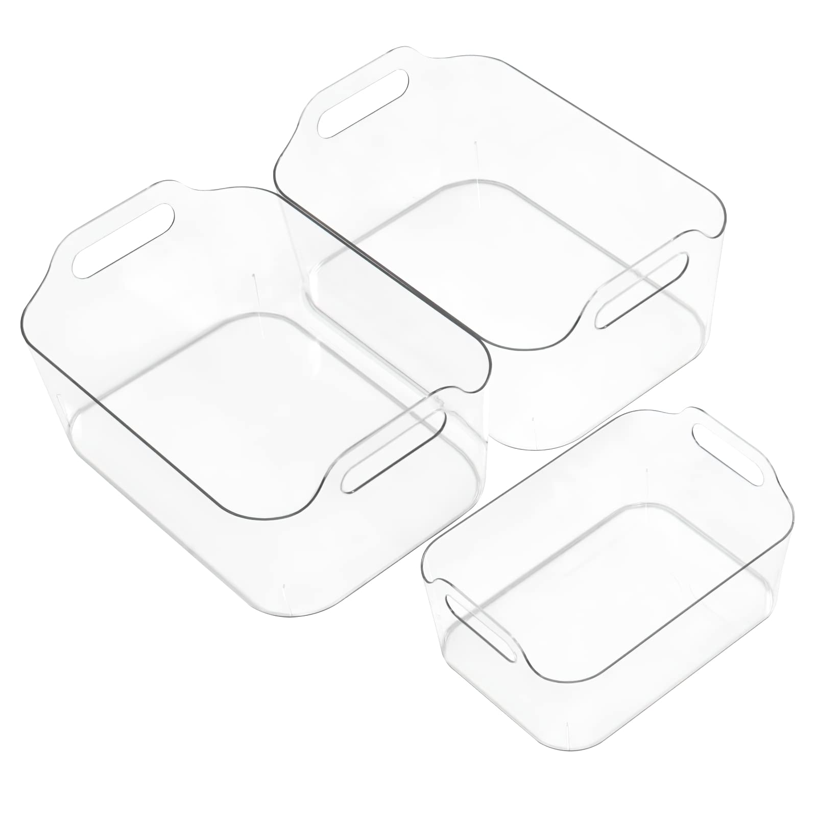 Clear Storage Bins for Organizing,3 Pack Large Size Kitchen Plastic Bin,Multi-Use Organizer Bins for Pantry/Home/Bathroom/refrigerator/Cabinet,The SOHO Collection with handles Stackable container