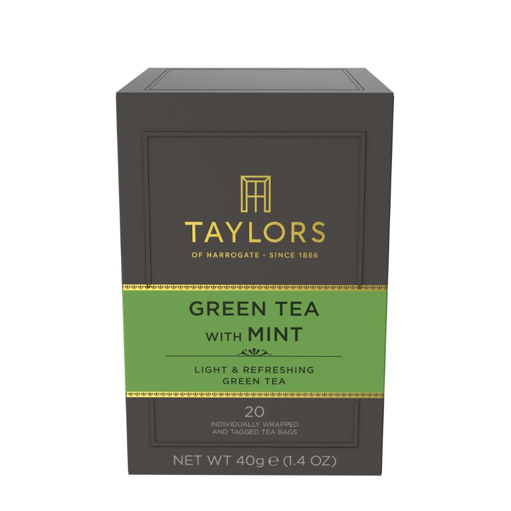 Taylors of Harrogate Green Tea with Mint, Individually Wrapped Bags, 20 Count (Pack of 1), Refreshing, Light & Lively, Caffeinated, Enjoy Hot or Iced, 20 Teabags