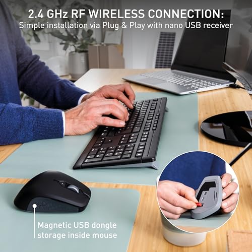 Image of Cherry Stream Desktop Comfort Wireless Keyboard and Mouse Combo | 2.4 GHz Connection, Whisper-Quiet Keys, Ergonomic Right-Handed Mouse, Battery-Powered, Black