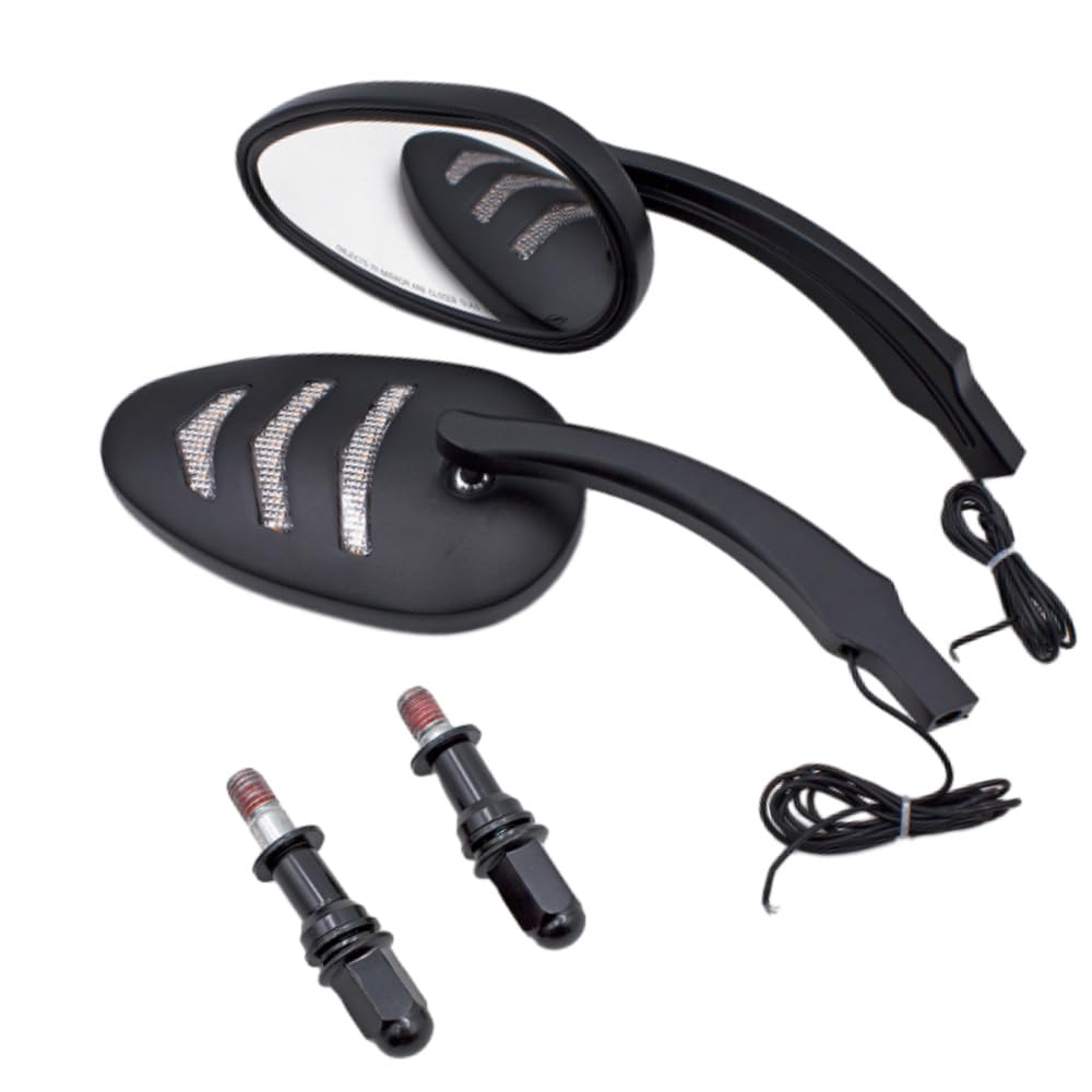 Baceyong 1 Paar Aluminium Spiegel mit bernsteinfarbenen LED-Blinkern Kompatibel mit Harley Modelle, schwarze HD-Glasspiegel für Motorrad