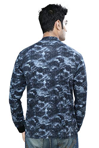 Image of Boy's Cotton White Printed T-Shirt with Blue Jacket Shrug