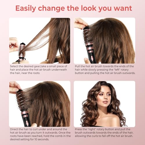 3-in-1 Rotating Hair Dryer Brush Set with Ionic Technology - Includes 2 Detachable Brushes for Volumizing and Curling