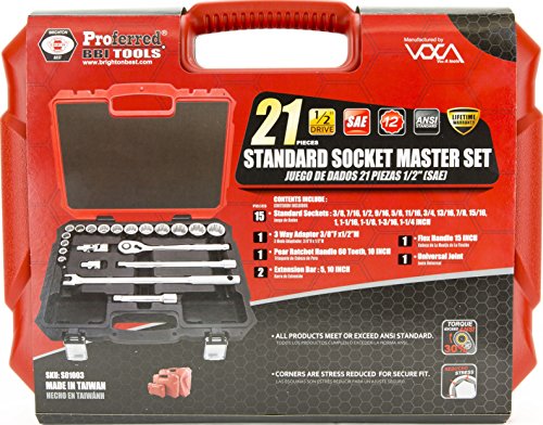 Proferred S01003 1/2" Drive 21Piece SAE Master Socket Set (1 Set)