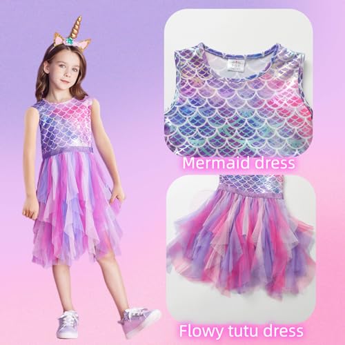 DXTON Toddler Girls Tutu Dresses Summer Short Sleeve Tulle Birthday Party Sundress for 3-8 Years2