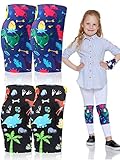 2 Pair Kids Knee Pad Dinosaur Anti Slip Padded Sponge Knee Brace Breathable Flexible Toddler Knee Pads Elastic Children Knee Support for Girl Boy Sport Volleyball Dance Skating Basketball, 3-7 Years (Dinosaur)