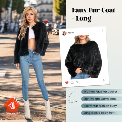 Fur Coat for Women,Faux Furry Long Sleeve Cropped Fluffy Jacket Open Front Coat Shaggy Warm Fall Winter Outerwear.2