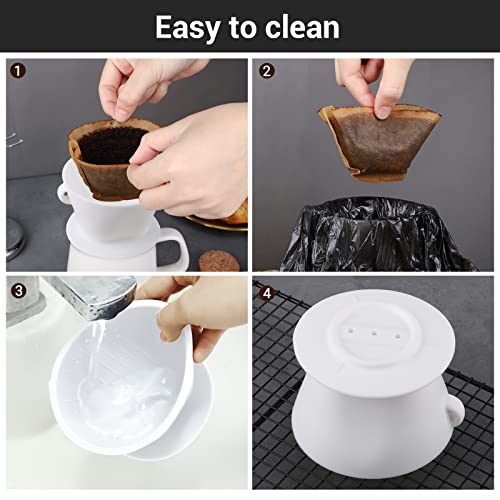 Image of Segarty Camping Pour Over Coffee Maker, White Collapsible Silicone Coffee Dripper Single Cup with Storage Bag, Cone Filter Drip Holder, Slow Brewer for Travel, Backpacking