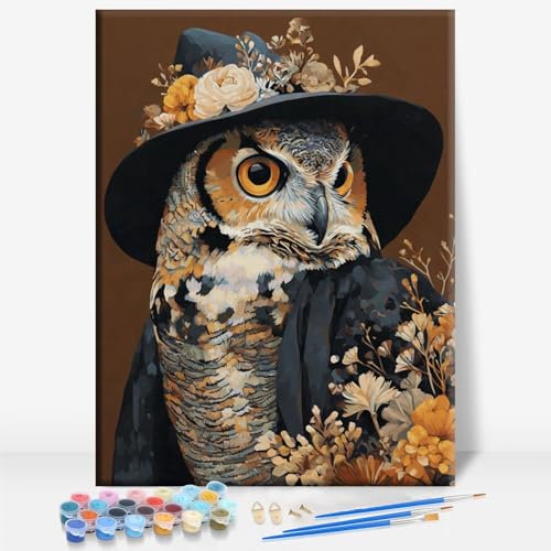 WITCHY OWL ANIMAL Toile encadrée Peinture par numéros DIY 16 x 12 po
