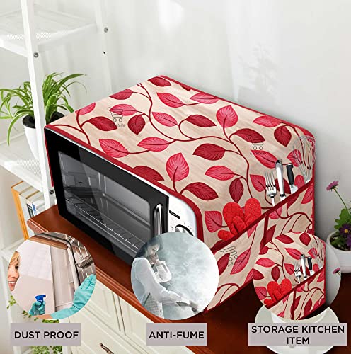 Image of Polyester 3-Layered Microwave Oven Top Cover With 4 Utility Pockets Suitable for Upto 30 Liter (Color- Red, Size-36x14 Inches)