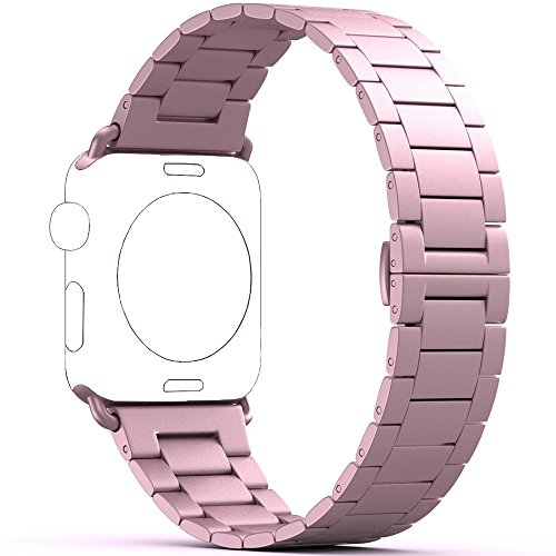 PUGO TOP Strap Replacement for Apple Watch Series 5/4/3/2/1,42mm Ultra Slim Stainless Steel Series Band for Apple Watch(Rose Gold 42mm)