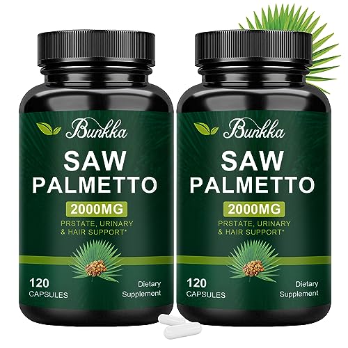 Bunkka Saw Palmetto Prostate Supplements for Men 2 Pack, Reduce Prostate Inflammation, DHT Blocker for Men to Reduce Balding & Hair Thinning, 2000mg 240 Capsules