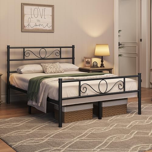 Yaheetech Bettrahmen Metallbett Bettgestell aus Metall, Doppelbett für 140 x 200 cm Matratze, Gästebett für kleine Räume, Schwarz