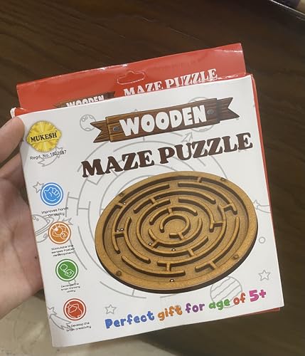 Image of Mukesh 6'' inches Wooden Labyrinth Maze Puzzle Toy| Perfect Indoor Board Game in a Maze Puzzle Toys- Mind Games, Brain Teaser for Growing Child & Young Adults | Premium Gift | 5+ yrs (BIS Approved)