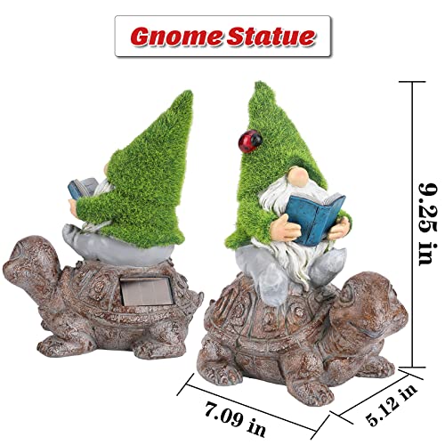 Ovewios Garden Gnome Sitting On Turtle Outdoor Statues And Sculpture With Solar Lights, Resin Garden Gnome Solar Statues And Turtle Figurines For Patio Yard Lawn Porch Outdoor Garden Decorations #TOP5