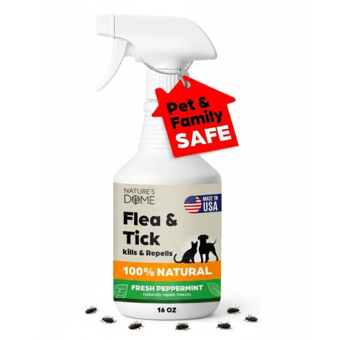 Nature's Dome Peppermint Flea and Tick Spray 16 Oz | Peppermint Oil Spray for Fleas, Ticks &amp; Mosquitos | Indoor &amp; Outdoor Use on Carpets, Bedding, Yard &amp; Pet Areas | Plant-Based, Ready to Use