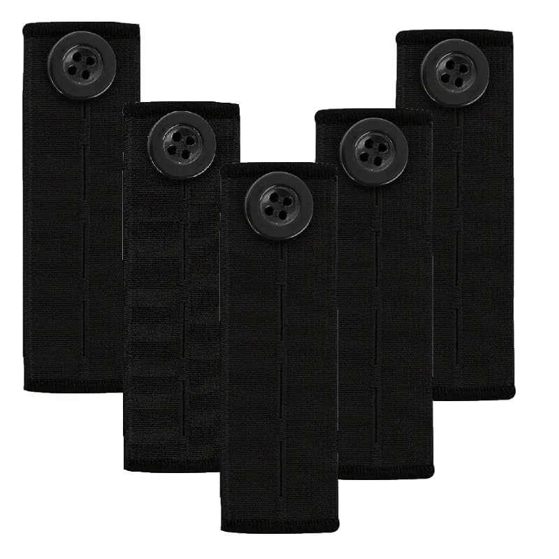 5 Extensores de Botón Elástico para Pantalones - Ajustador de Cintura Ajustable y Alargador de Pretina - Accesorio Ideal para Ampliar la Cintura con Comodidad (5 Piezas) (Negro)
