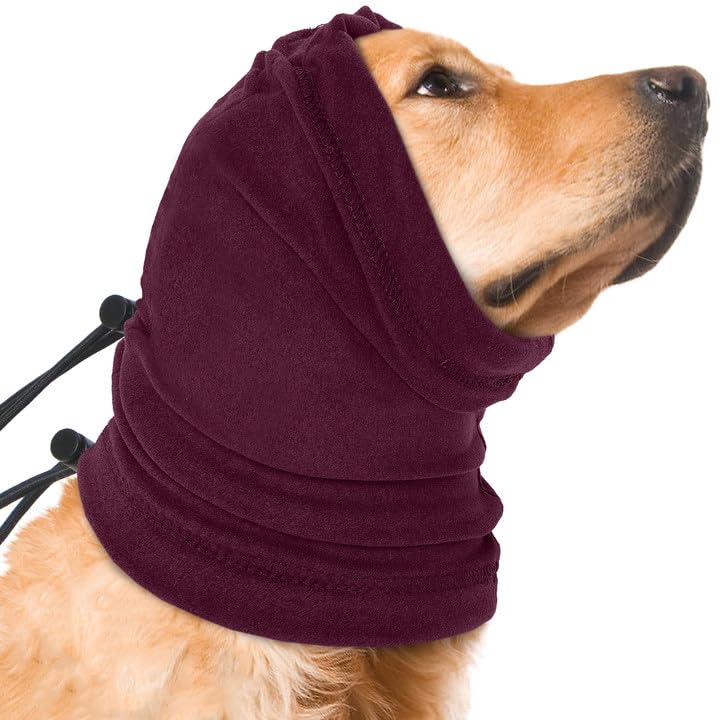 Nanaki Calming Hoodie Dog Ear Cover Dull Red,ML-Soft No Shake Dog Ear Wrap Hematoma, Adjustable Head Protection for Fireworks Grooming, Anxiety Relief, Thunderstorm, Bathing Noise Protection
