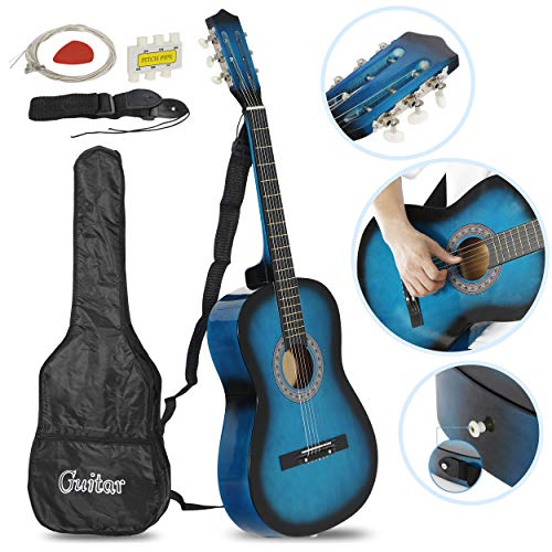 Smartxchoices 96,5 cm 6 cordes Folk Guitare acoustique pour les débutants pour les amateurs de musique enfants Cadeau 4 couleurs bleu - Les Beatles, Paul McCartney, John Lennon, RIngo Starr, George Harrison Smartxchoices 96,5 cm 6 cordes Folk Guitare acoustique pour les débutants pour les amateurs de musique enfants Cadeau 4 couleurs bleu – Image 4