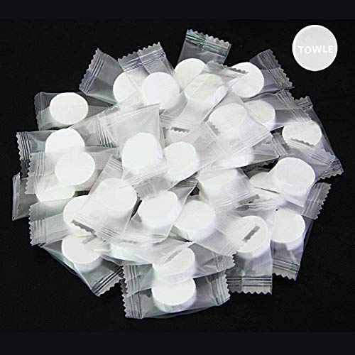 Toallas Comprimidas,100 PCS Mini Pastillas de Toallas Portátil Toallas de Tejido de Monedas Toallitas en Pastillas Desechables Toallas para Viaje Salón de Belleza Hotel Deportes al aire libre Camping