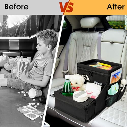 Image of Car organizer for kids ,Backseat Organizer for Kids and Passenger Seat Organizer for Adults ,Car Seat Cooler and Warmer with Cup Holders and Convertible Tray Lid(Black)