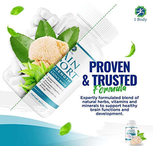1 Body Brain Support Focus Supplement Pills - Support Healthy Brain Function With Nootropics, Improve Memory And Boost Focus - Alpha Gpc, Lions Mane Extract, Bacopa Monnieri #TOP4