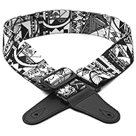 Great new cool black & white design strap. High quality strap. Can be used with most guitars, bass, and other stringed instruments. Shoelace included to secure strap around headstock on acoustic guitars. Length fully adjustable - min/max approx. 90-1...