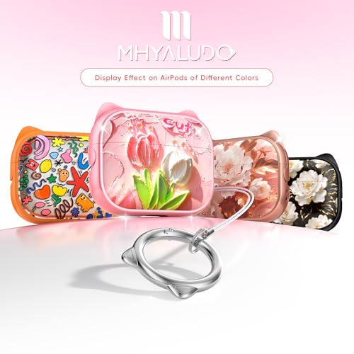 Image of for AirPods Pro 2 Case with Cleaning Kit, Cute Cat Ear Print Design & Cute Buckle for Girls, Phone Holder & Top Safe Lock Buckle Design for AirPods Pro 2nd /1st Gen case, Tulip