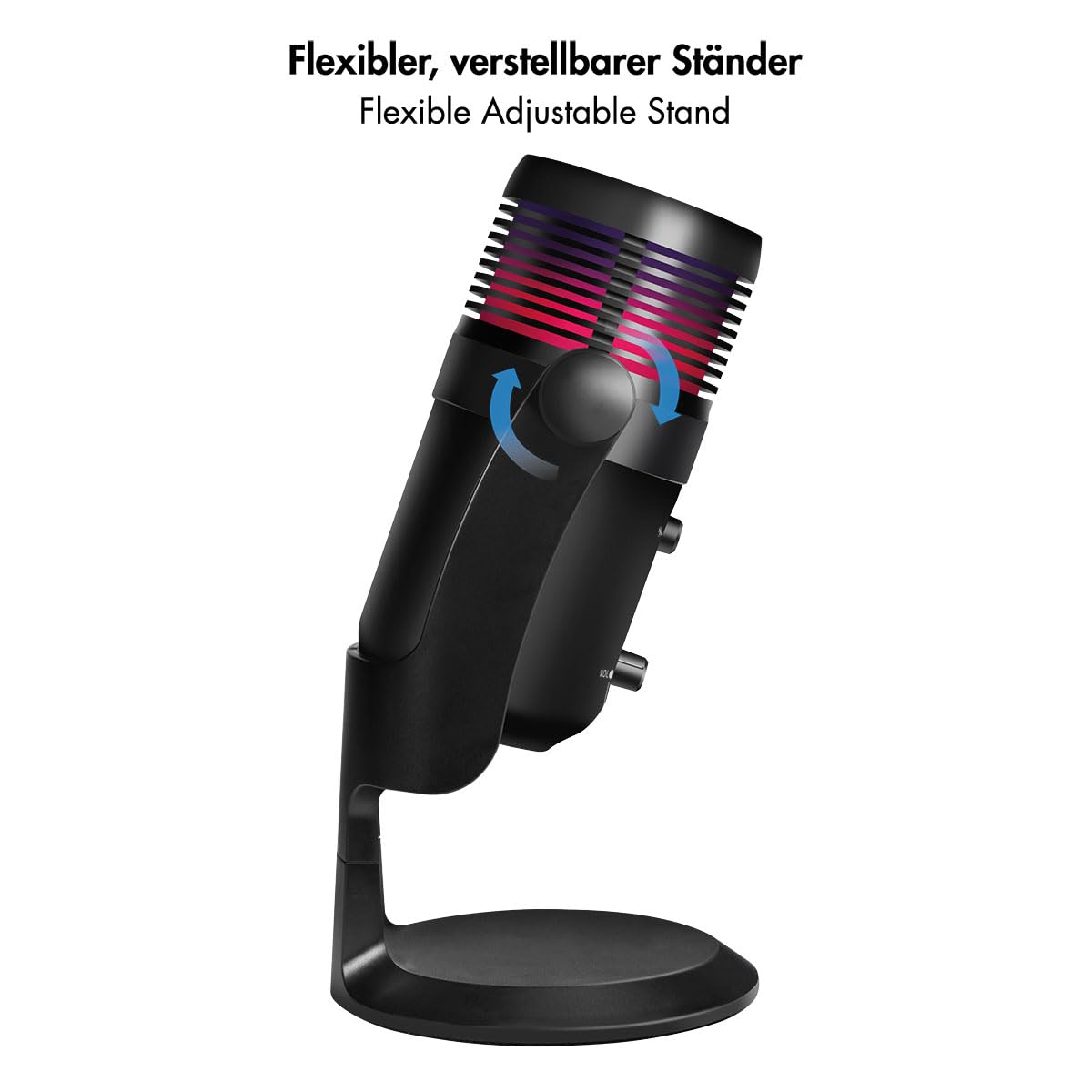 LogiLink HS0058 - profesjonalny mikrofon do strumieniowania/podcastów/gier/studyjny, wzór odbierania dźwięku: nerka, NRC (Noise Reduction Control), 192 kHz @ 24 bit, ze światłem RGB
