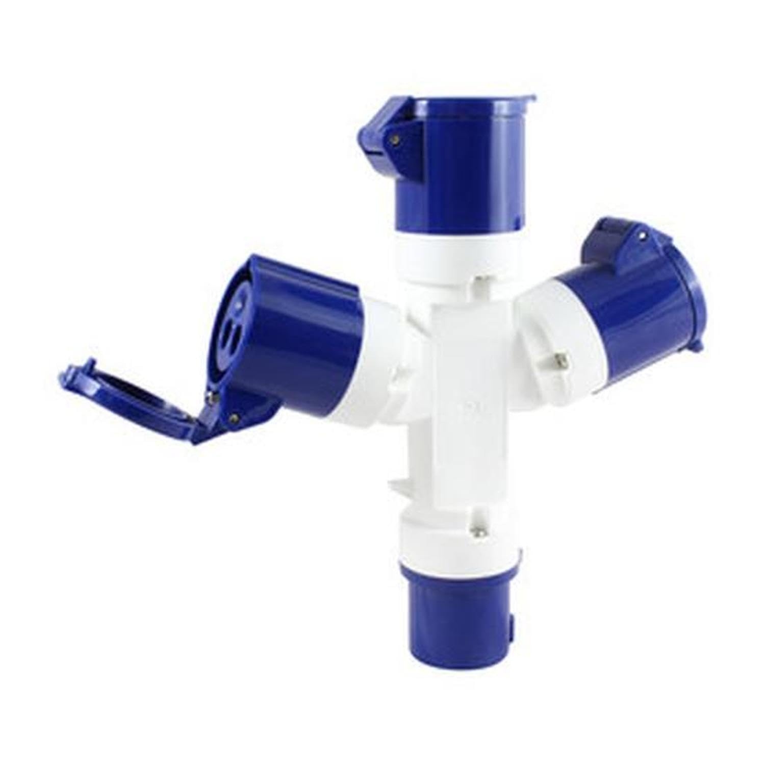 Enchufe industrial IP44 2P+T 16A 1M 3H, ideal para conexiones seguras en entornos húmedos y exteriores.