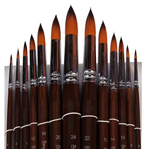Image of Chrome Artist Watercolor Paint Brushes Set 13pcs - Round Pointed Tip Soft Anti-Shedding Nylon Hair Wood Long Handle