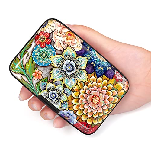 Hsxnam Credit Card Holder For Women, Small Rfid Metal Credit Cards Wallets Cute Business Card Holder Pocket Id Case, Mandala Flower #TOP1
