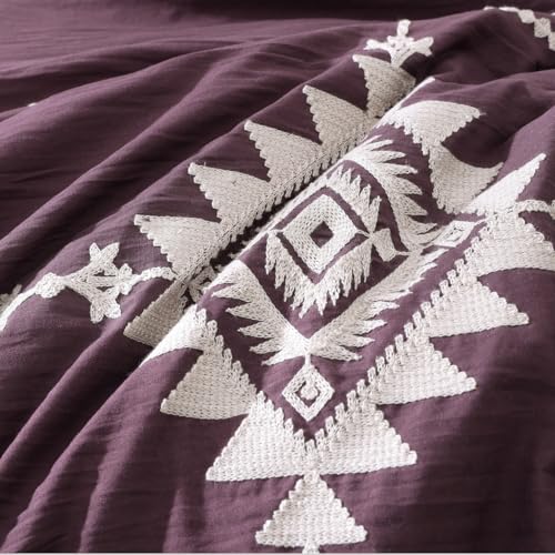 Image of MaiReve Embroidery Full Size Comforter Set 7 Pieces Purple Bed in a Bag