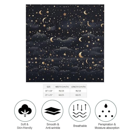 Stars And Moon on Dark Background Silk Scarf for Women Square Hair Neck Scarves Fashion Neck Scarf Soft Satin Headscarf2