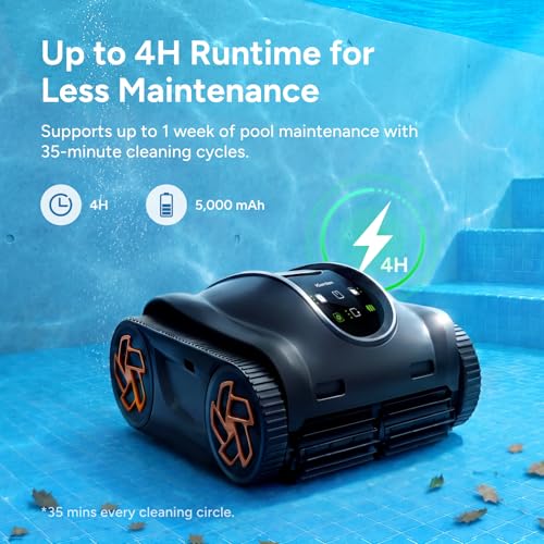 Image of iGarden Robotic Pool Cleaner, Cordless Pool Vacuum for All Pool Shapes, 4H Runtime, Intelligent Navigation & AI Timer, Cleans Floor, Walls & Waterline, Touchscreen & App Control, 4L Filter, Obsidian