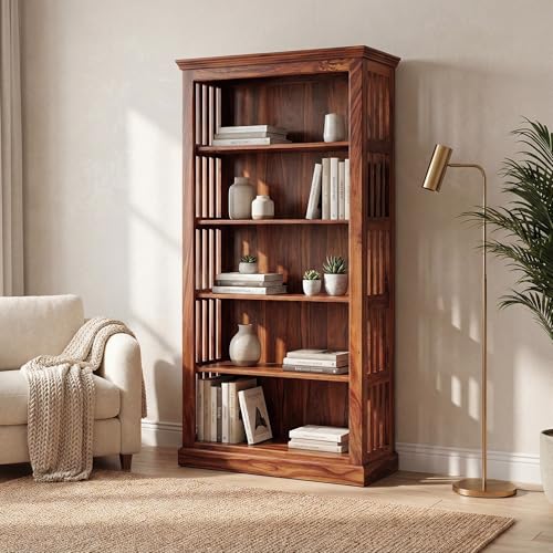 Book Shelf Wooden Contemporary Solid Bookshelf | Book Cabinet 5 Tier Books Rack for Study Room Multipurpose Open Shelf for Home, Office, School (Natural Finish) Book Shelf Wooden Contemporary Solid Bookshelf | Book Cabinet 5 Tier Books Rack for Study Room Multipurpose Open Shelf for Home, Office, School (Natural Finish)