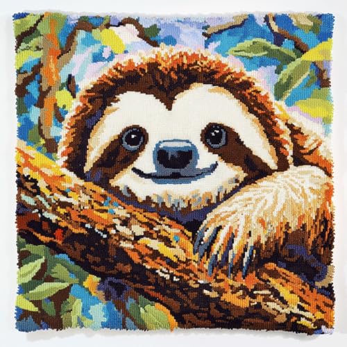 AMBATTERY Kit de cojín con gancho, perezoso animal Diseño de Gancho,Para Principiantes y Adultos,Kit de Cojines de Pestillo,43x43cm