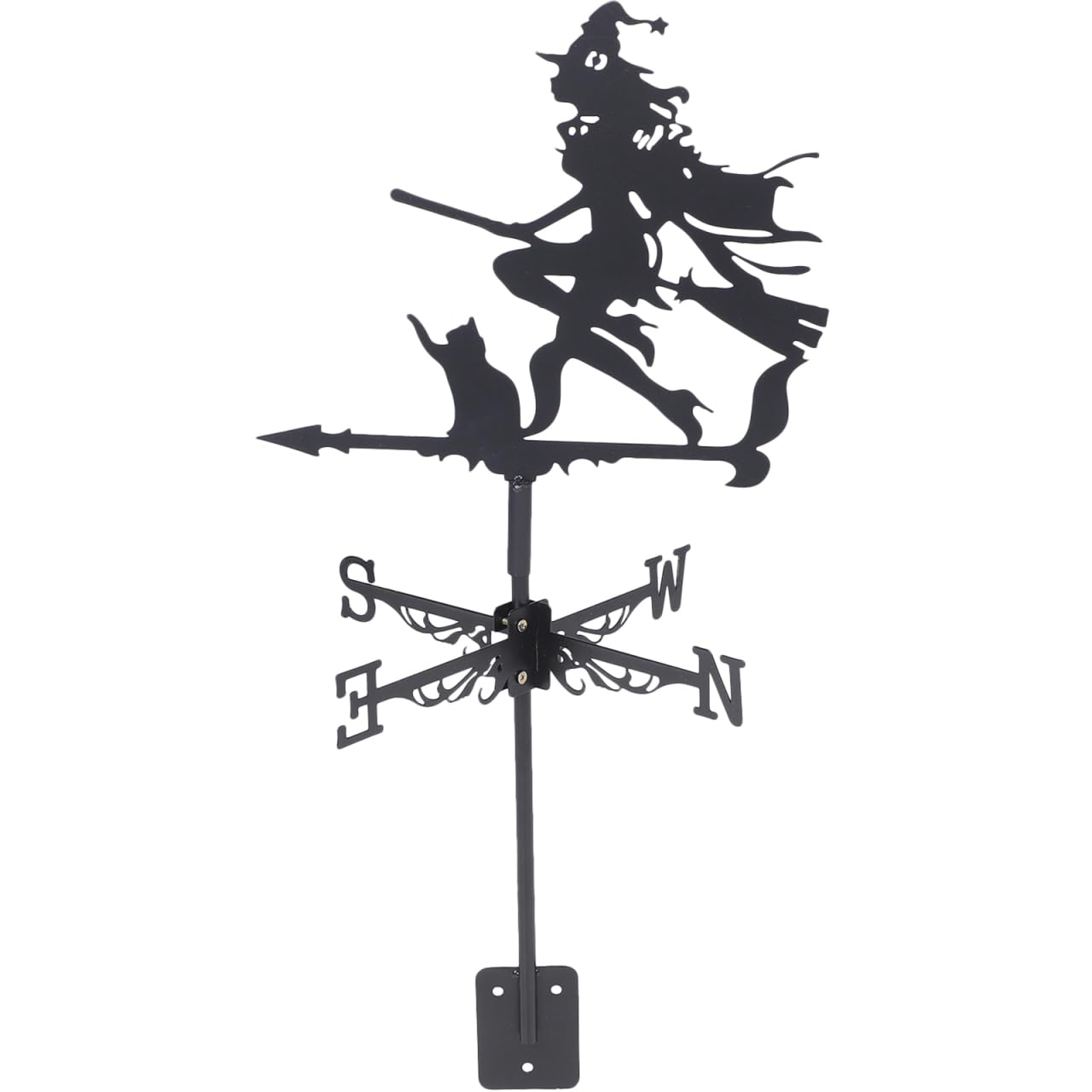 CLISPEED Wetterfahne aus Metall, Wetterfahne, schwarze Hexenform, Windrichtungsanzeiger für Gartendekoration, Dach, Outdoor, Windgarten, Innenhof, Dekoration, 60 x 31 cm