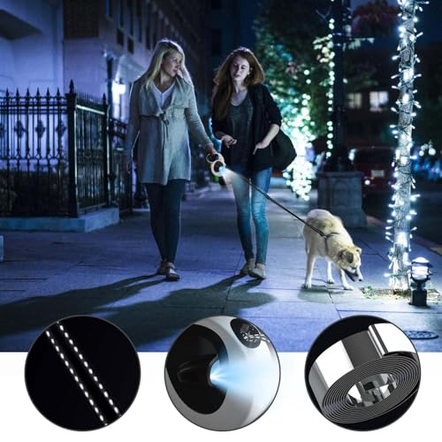 Einziehbare Hundeleine, 5m Hundeleine mit LED-Licht, Rollleine für Hunde bis 50kg, Robuste Haustierleine, Hundetrainingsleine, Hundekotbeutel Spender, Chew Proof Hundeleine für Nachtspaziergänge